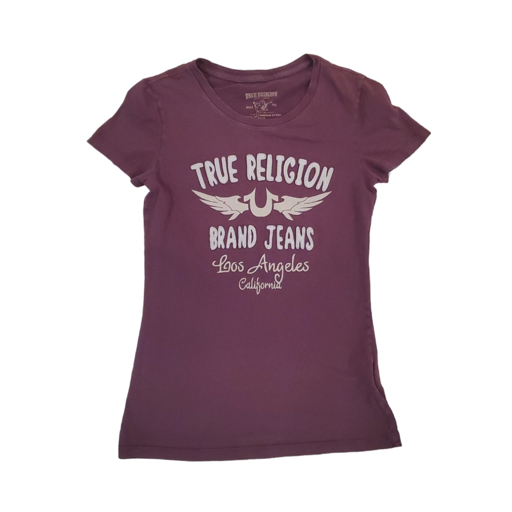 True Religion Women's Maroon Red Buddha Logo T-Shirt XS‎
